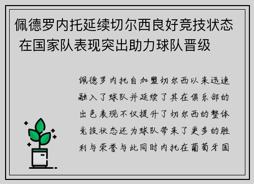 佩德罗内托延续切尔西良好竞技状态 在国家队表现突出助力球队晋级
