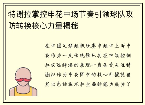特谢拉掌控申花中场节奏引领球队攻防转换核心力量揭秘